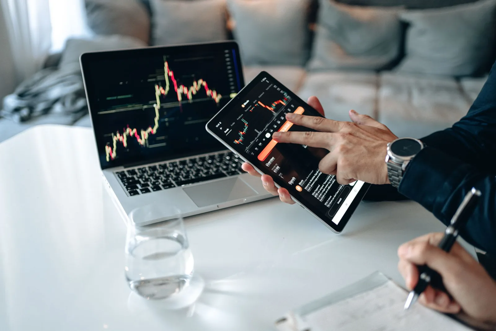 People reviewing an investment portfolio plan together